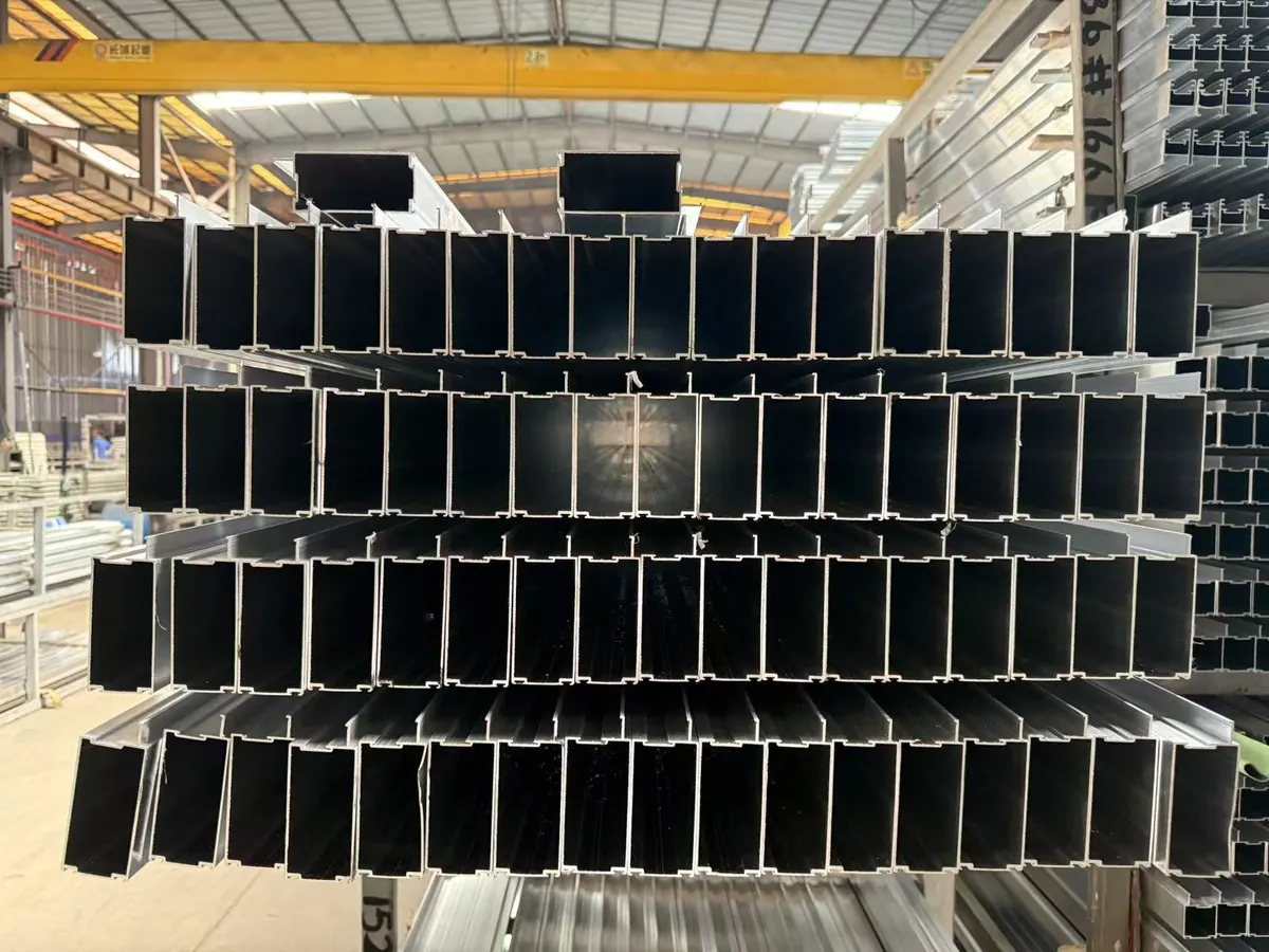 Dark-finish profiles on a rack — Guangdong Fengge Aluminium Co., Ltd.